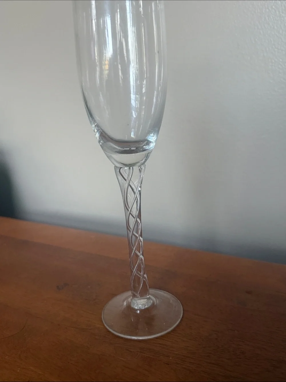 Elegant Clear Glass Champagne Flute with Twisted Stem!